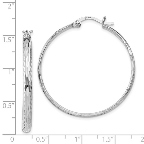 Sterling Silver Rhodium-plated 2.5mm Textured Round Hoops - Picture 2 of 4